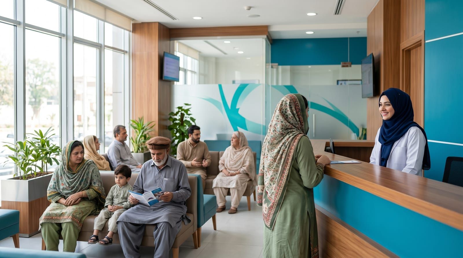 The hospital reception and waiting area